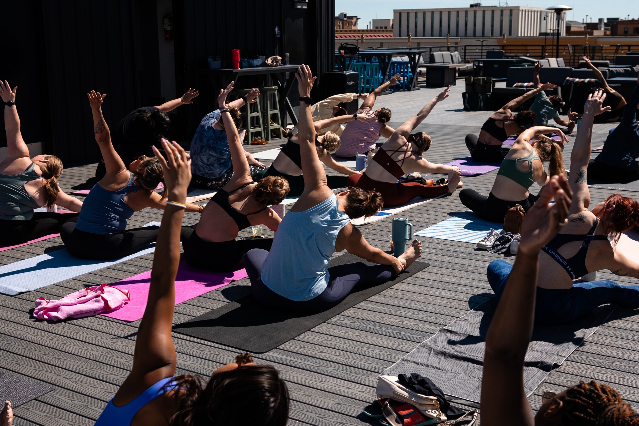 Rooftop movement class in downtown Minot